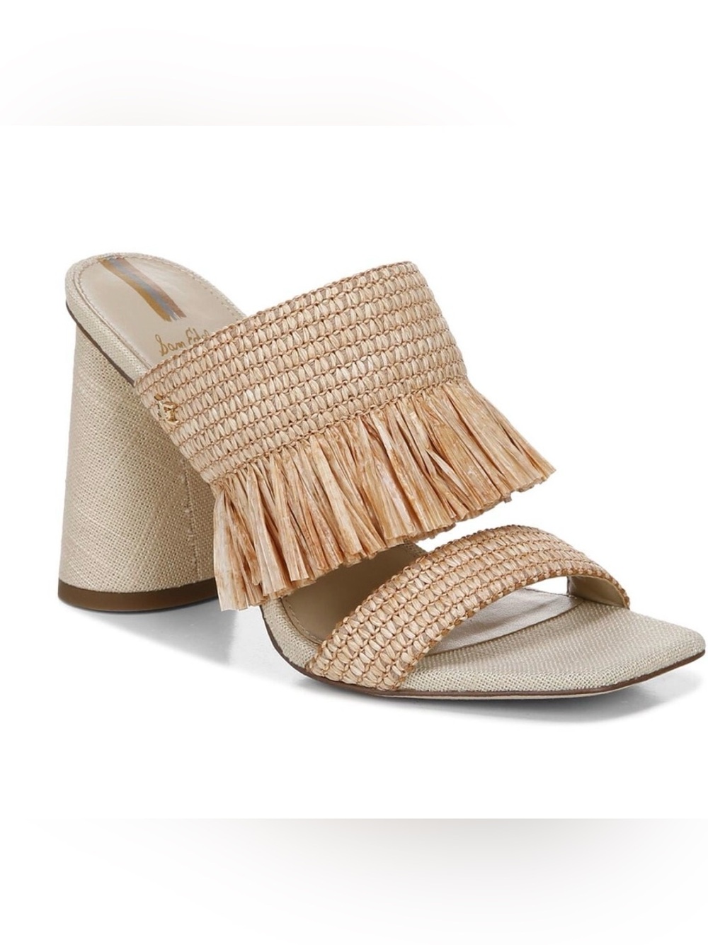 NIB Sam Edelman Kamryn Blush Raffia Fringe Block Heel Sandals 6.5